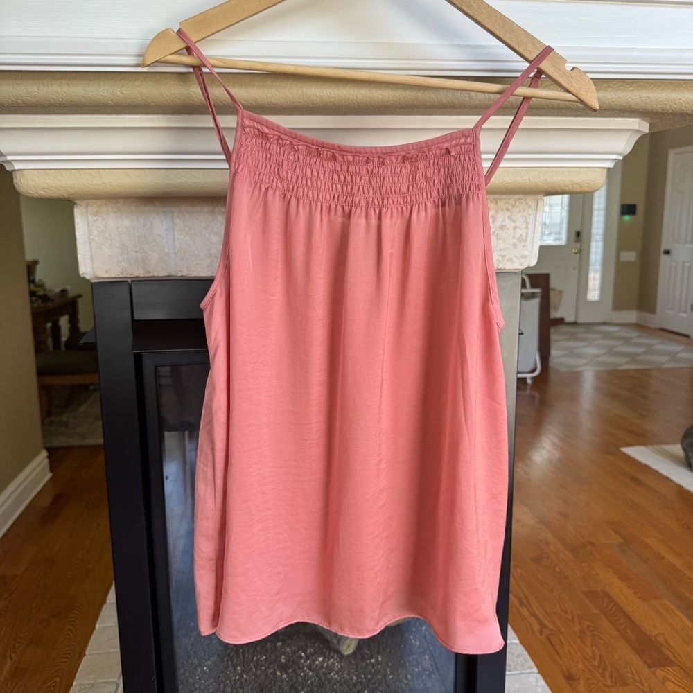 Saturday/Sunday Anthro Pink Satin Smocked Feminine Tank Shell Size M